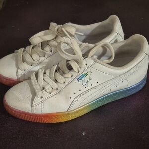 Puma Clyde Cream Sneakers with Rainbow Sole